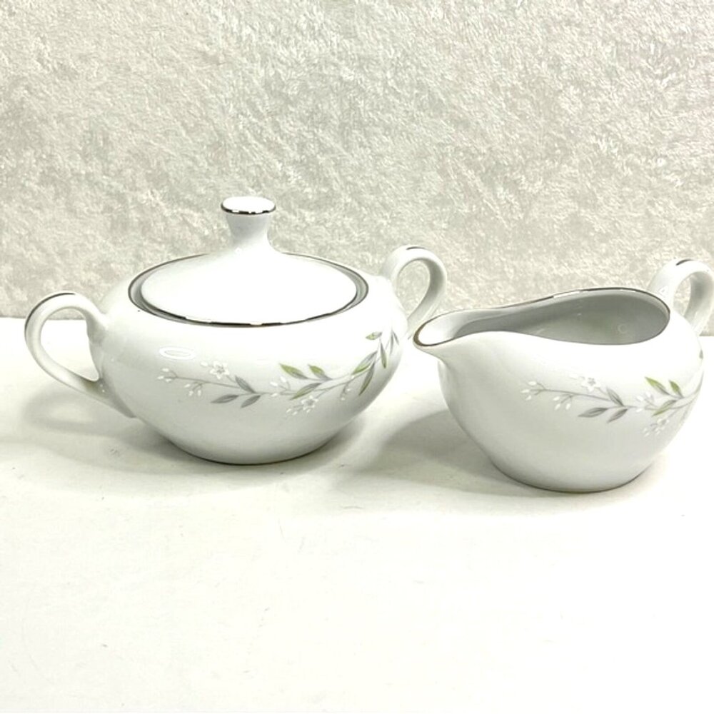 ST REGIS Japan Vintage Covered Sugar & Creamer Set Fine Bone China White Silver